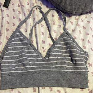 grey and white stripped bra